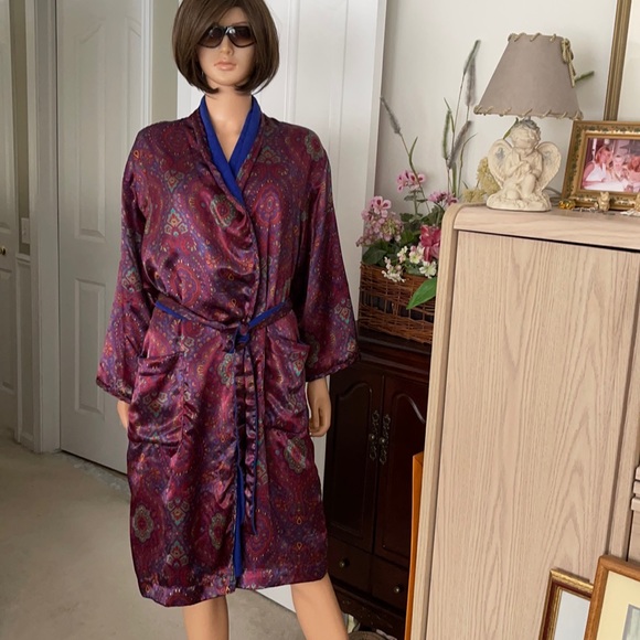 Vintage Victoria Secret paisley terry cotton satin robe - Picture 2 of 12